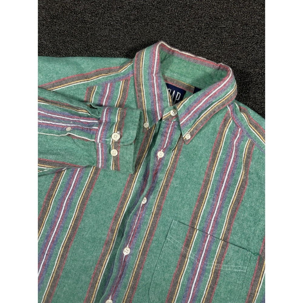 Vintage Gap Shirt Men's Large Denim Oxford Striped Colorful Retro 90s Button Up
